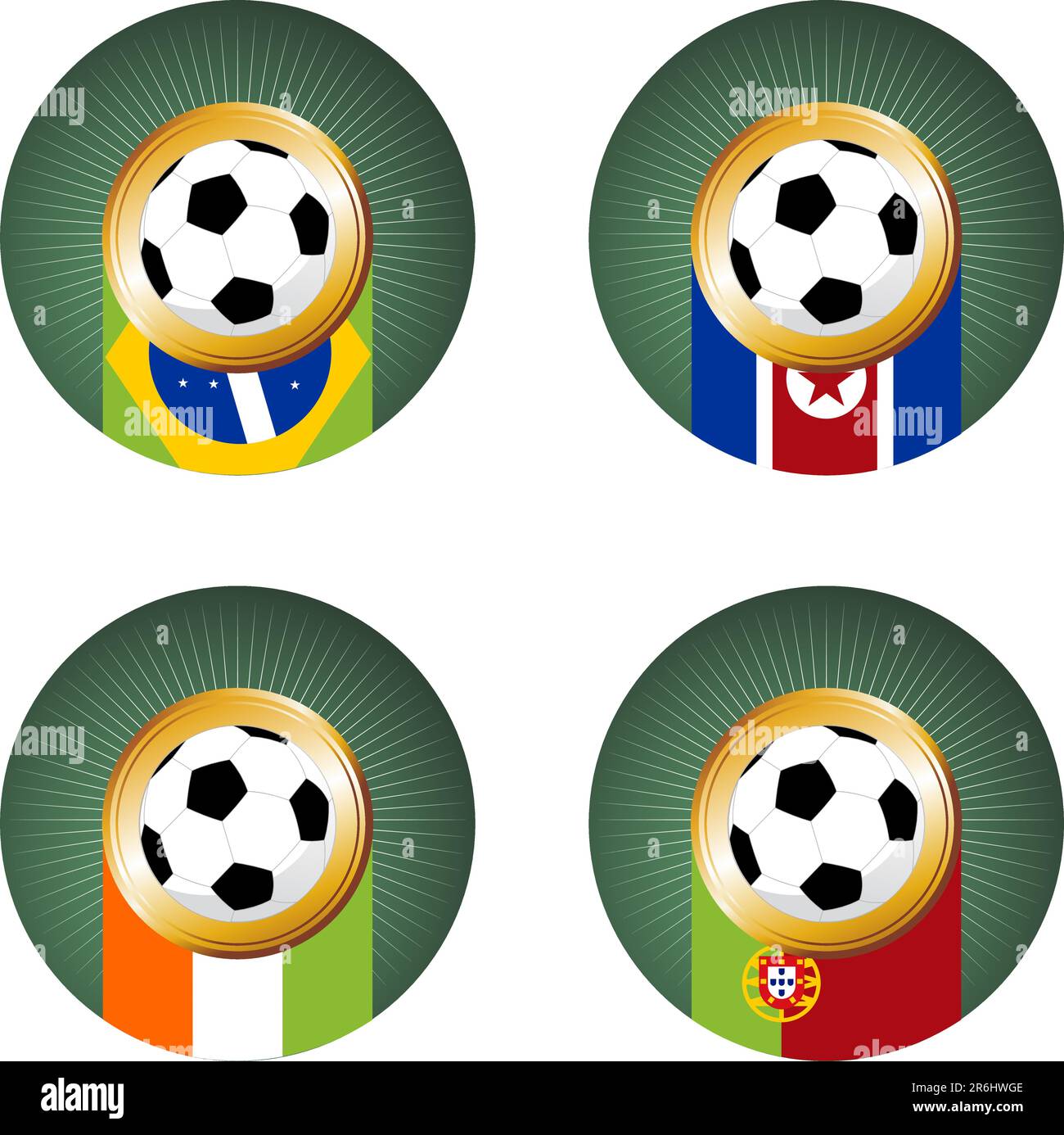 Composition with footballs in the flags of each country of the group G to the 2010 soccer World Cup Stock Vector