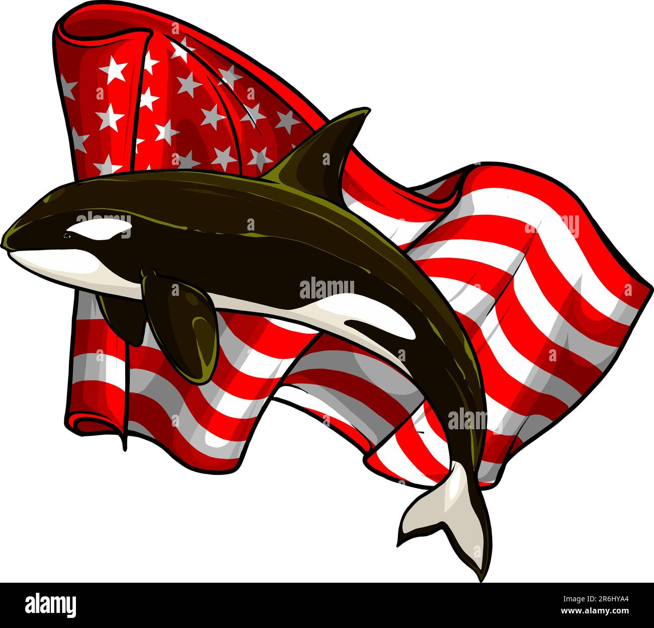 vector illustration of Orca Killer Whale with usa flag on white background Stock Vector