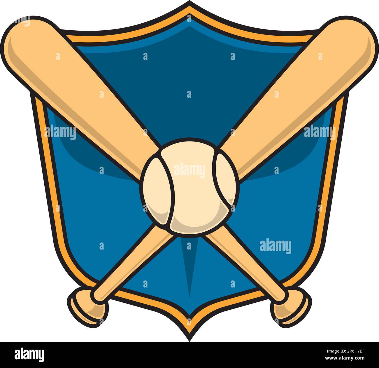 Vector baseball icon with two bats and a ball over a shield. Stock Vector
