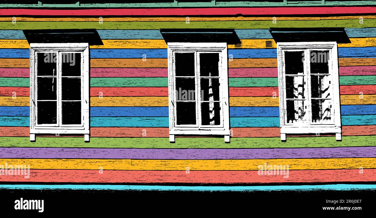 Editable vector illustration of three wooden windows Stock Vector