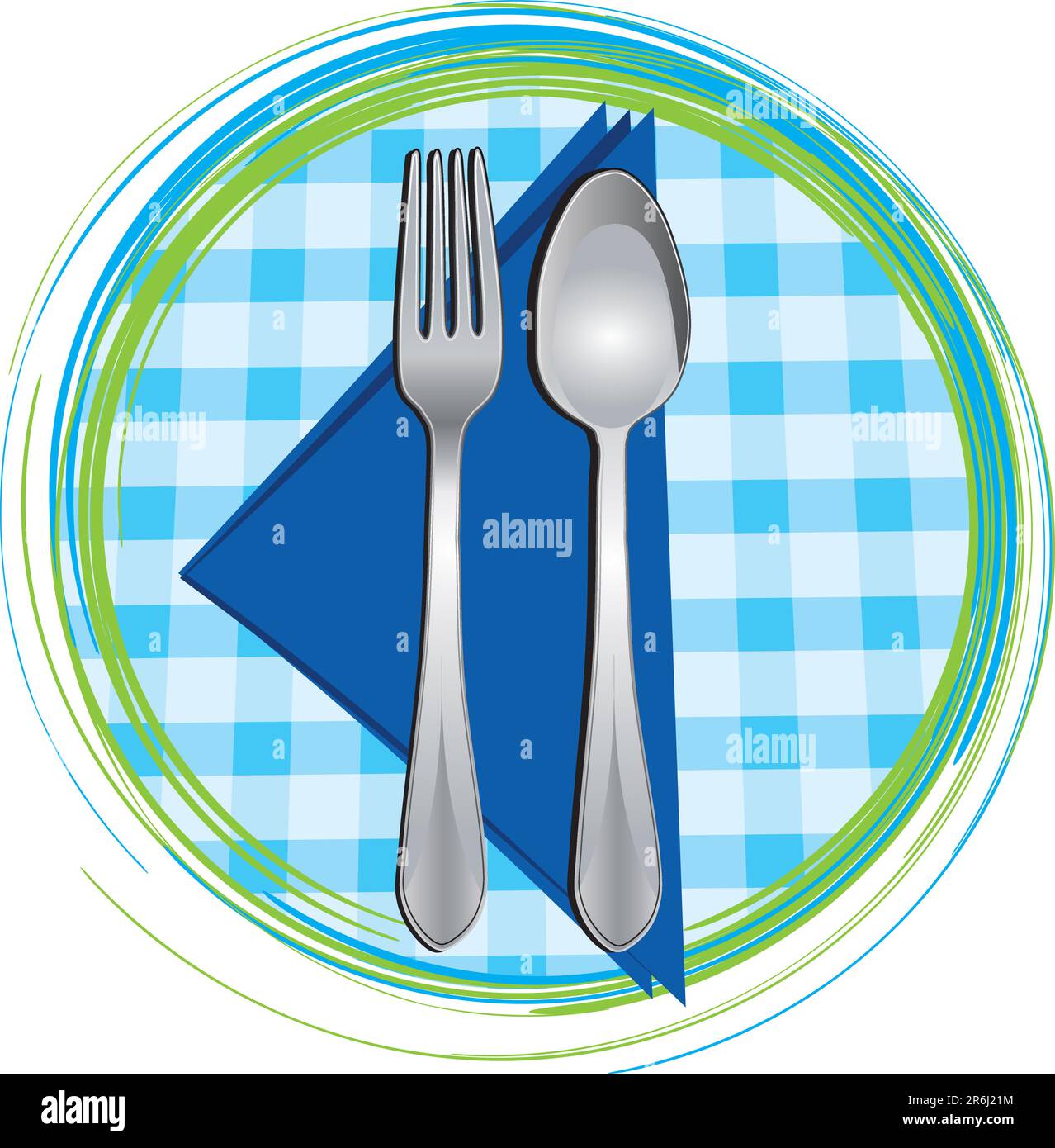 Vector illustration of fork and spoon on a plaid background Stock ...