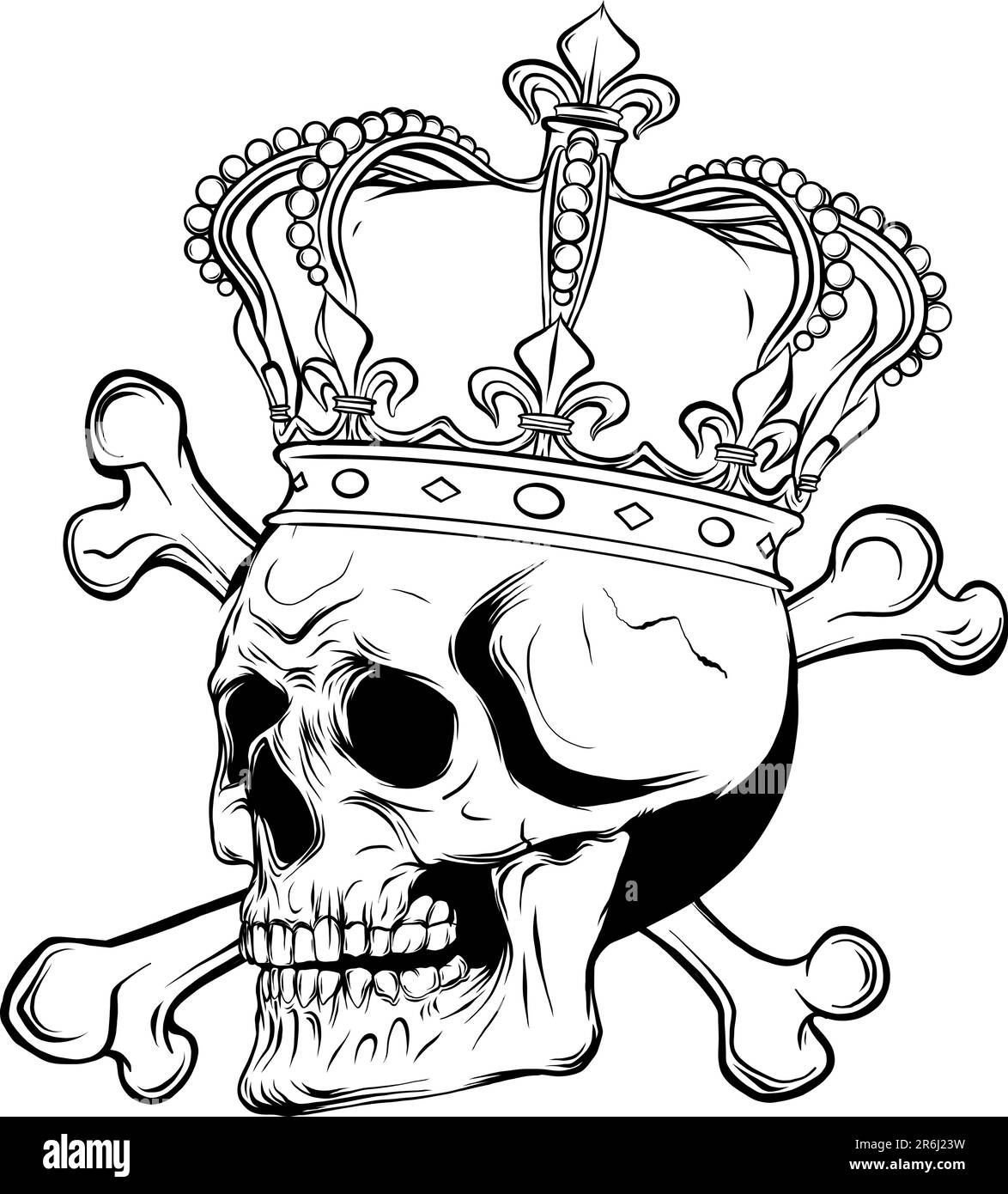 vector illustration of monochrome skull with crown on white background ...