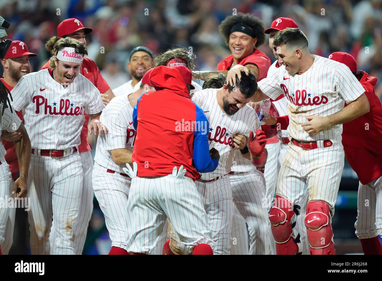 Kyle Schwarber of the Philadelphia Phillies celebrates his home