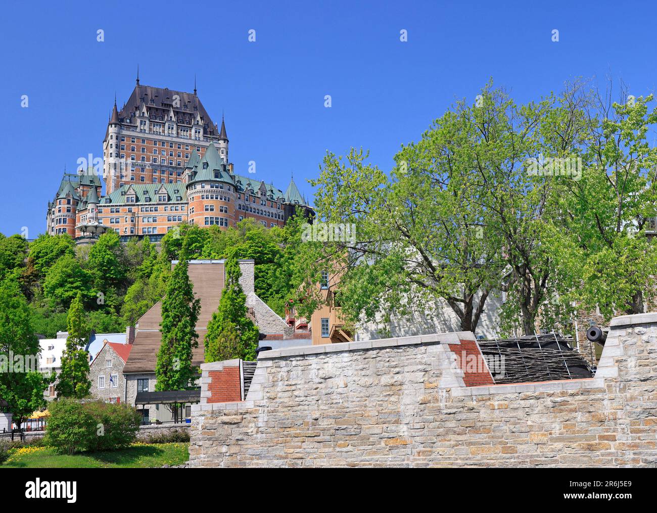 Old Quebec, surrounding walls and Frontenac Castle viewed from lower