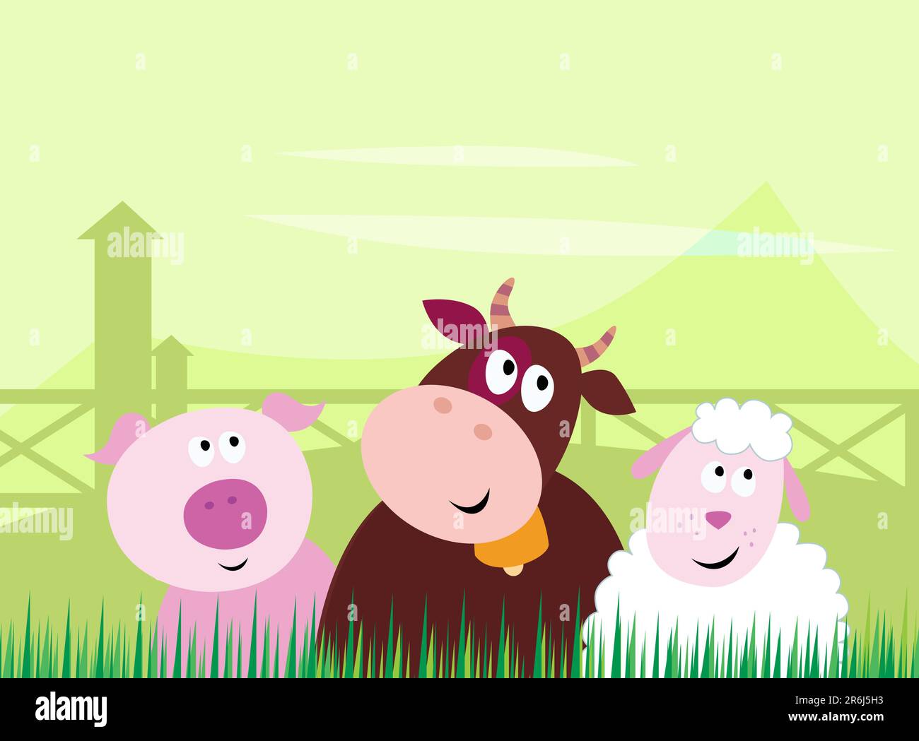 Farm animals - Pig, Cow and Sheep. Vector Illustration. Stock Vector
