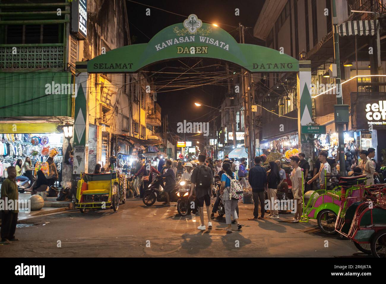 Yogyakarta, Indonesia - May 23, 2023: People on the famous Malioboro street in Yogyakarta, Indonesia. Stock Photo