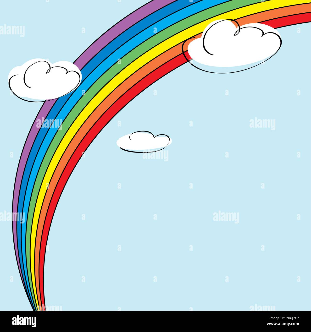 Rainbow and clouds background illustration Stock Vector