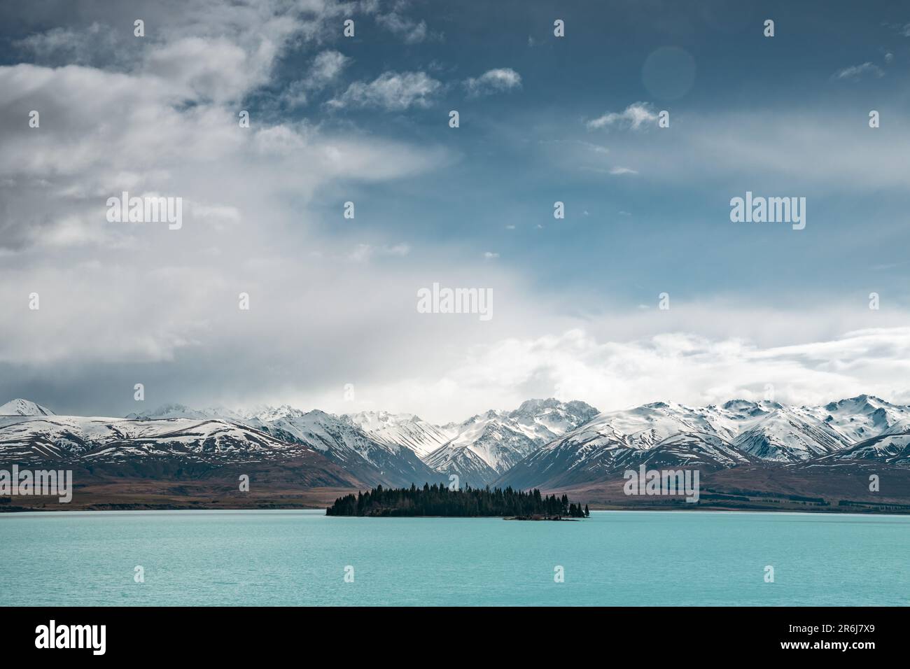 Scenic view of Lake Tekapo east bank. Beautiful view driving along the ...