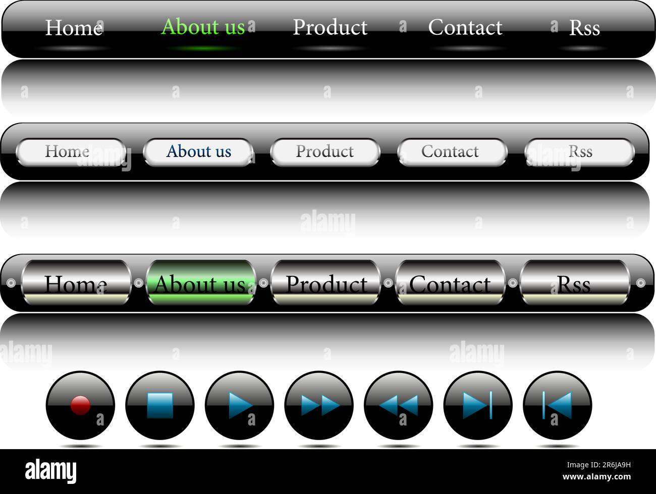 Web navigation and buttons for player Stock Vector