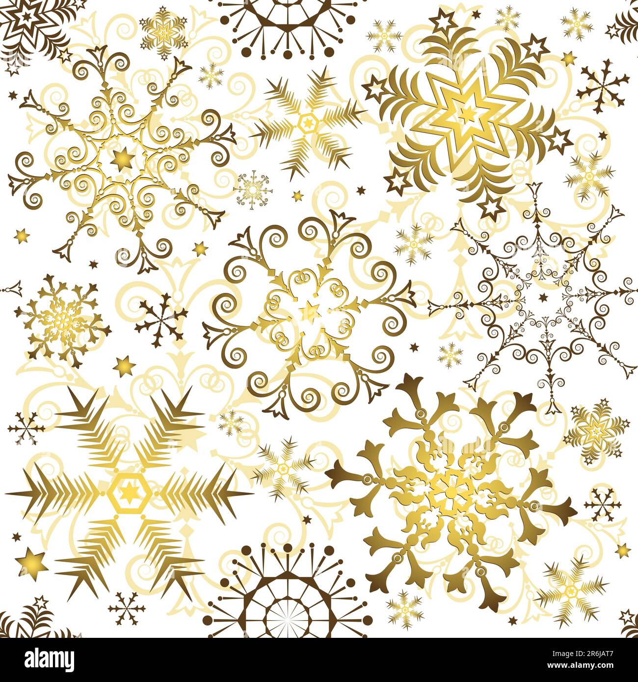 Seamless white christmas pattern with golden snowflakes (vector) Stock Vector