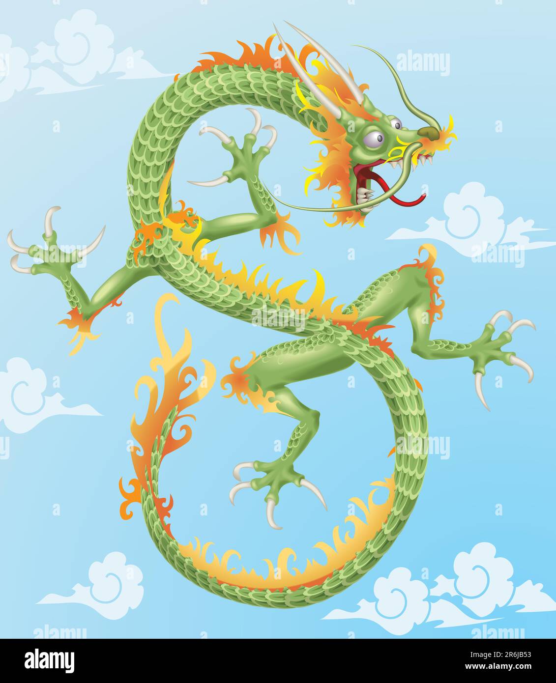 An illustration of an oriental style dragon. No Meshes used. Background on separate layer. Stock Vector