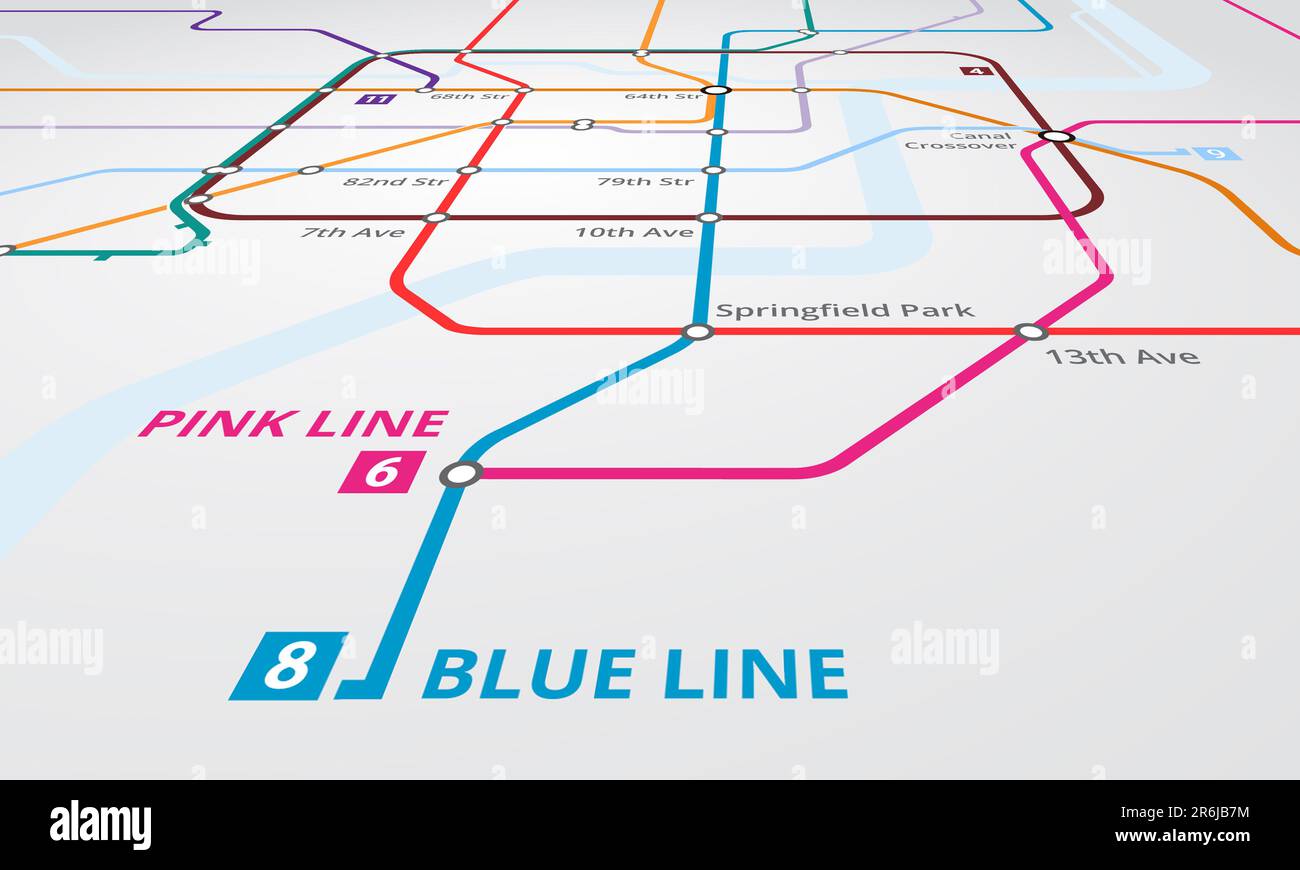 Underground, train railway and lines on map of metro for navigation ...