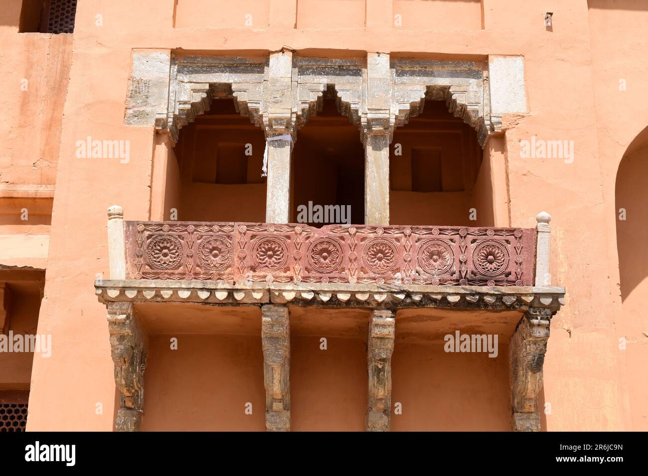 A Balcony on the first floor of Chand Pol, fort Amer, Rajasthan, India. Stock Photo