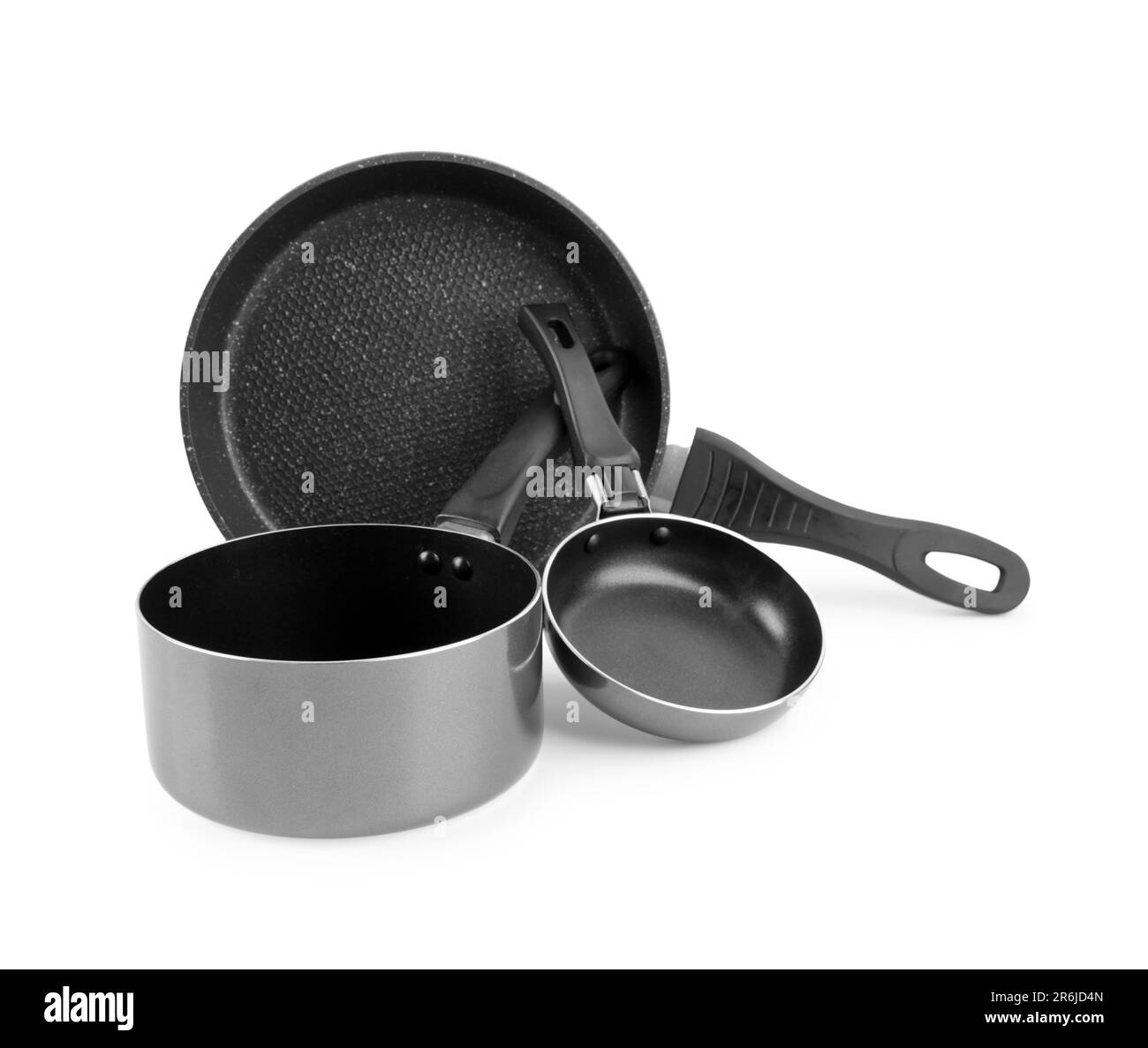 Set of frying pans on white background Stock Photo Alamy