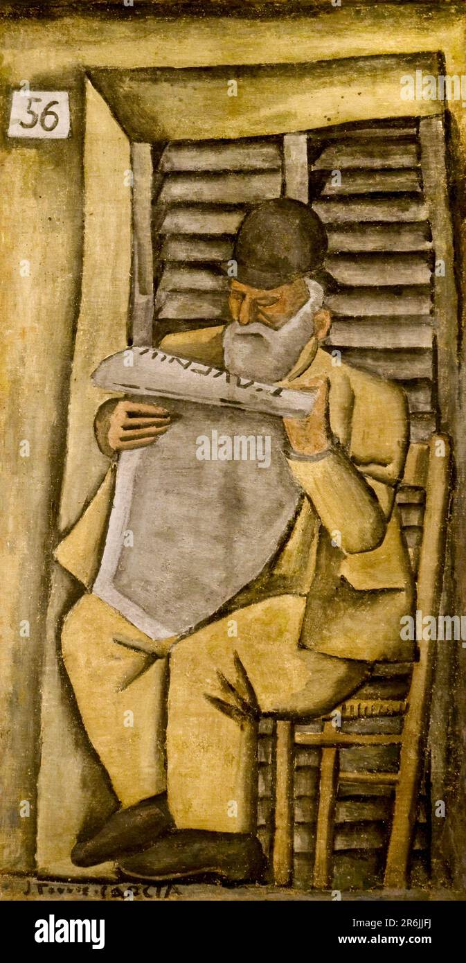 Joaquín Torres García - Figure of a Man - c1927 - Bearded man reading a newspaper. Stock Photo