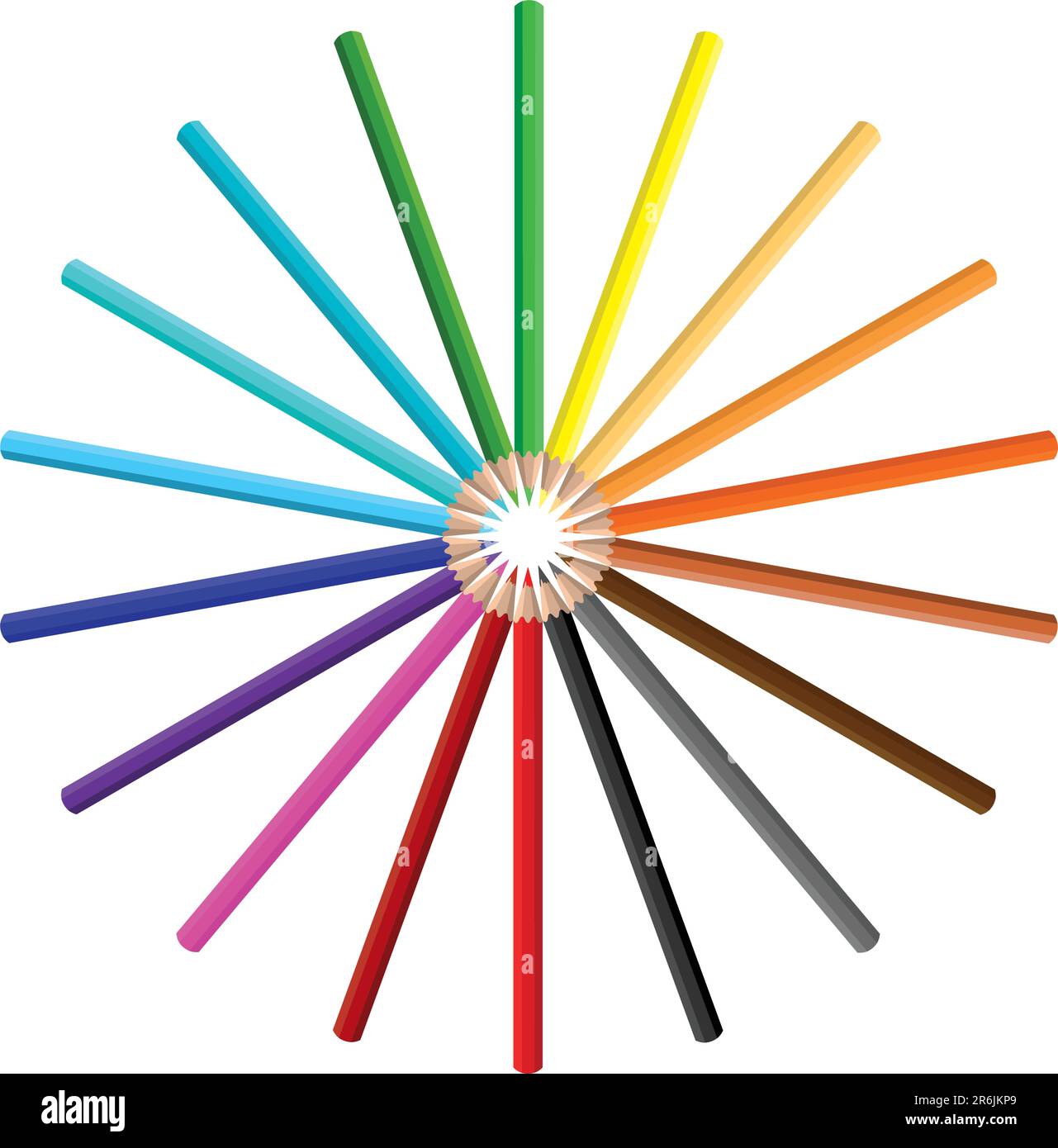 Colour wheel of brightly coloured pencils Stock Vector