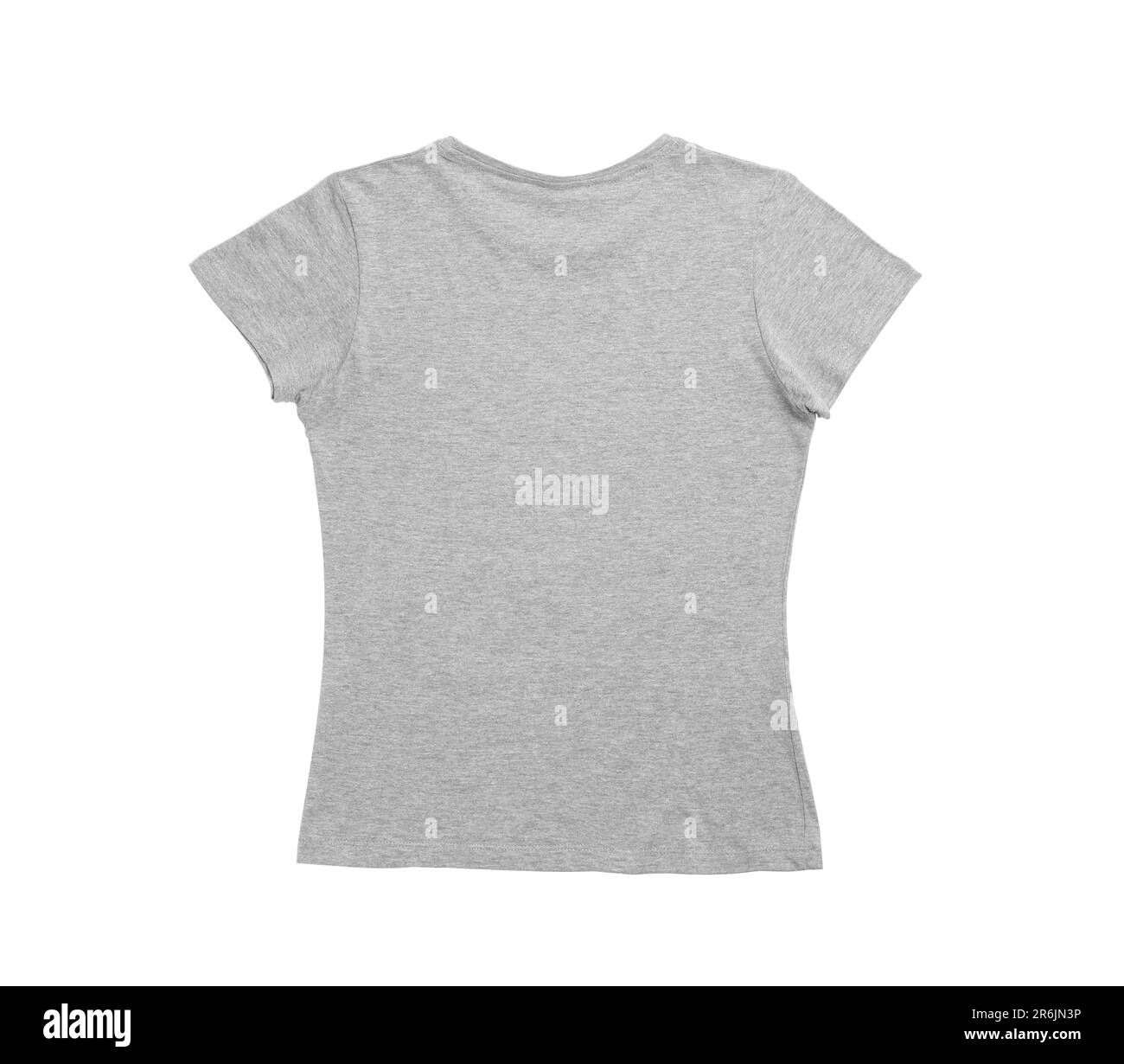 Stylish gray female T-shirt isolated on white, top view Stock Photo