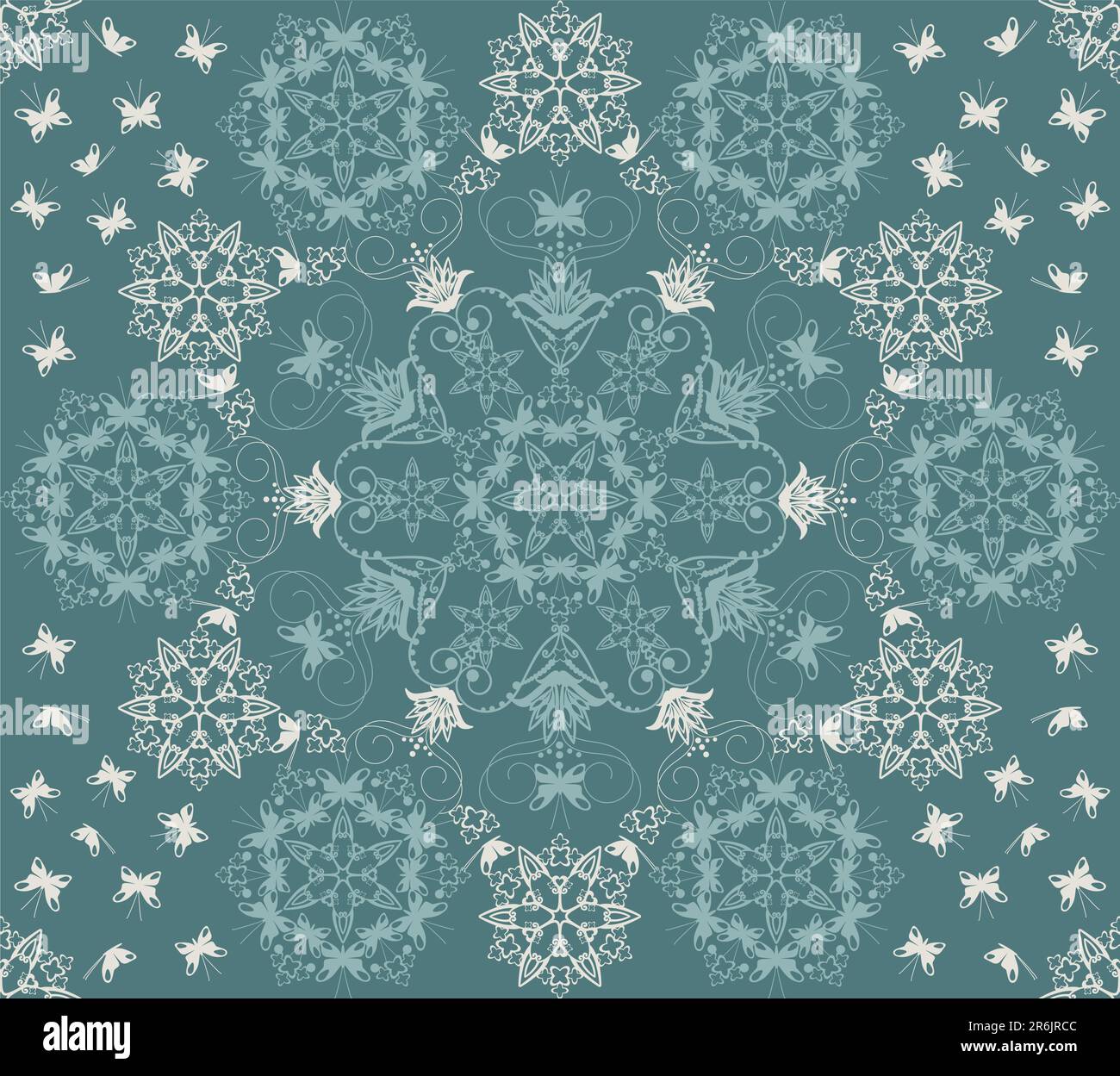 Seamless green flowers and butterflies pattern vector illustration Stock Vector
