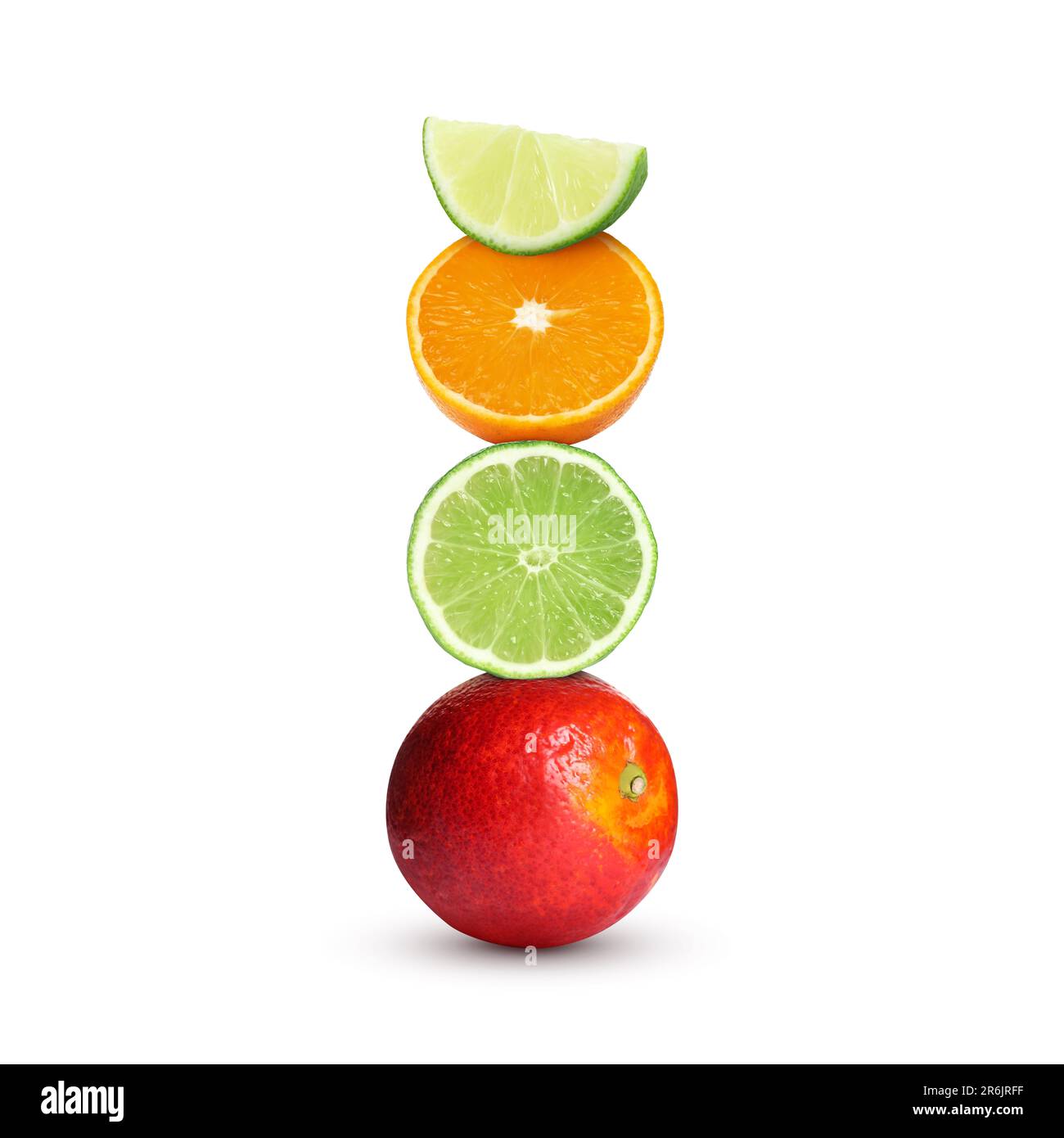 Stack of different fresh citrus fruits on white background Stock Photo