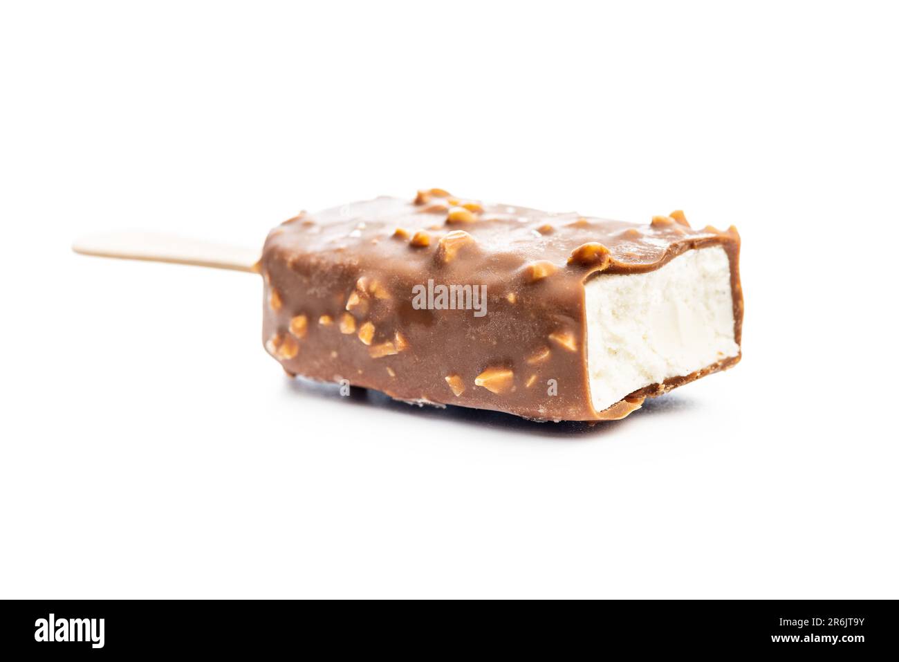 Popsicle, ice cream covered with chocolate isolated on the white background. Stock Photo
