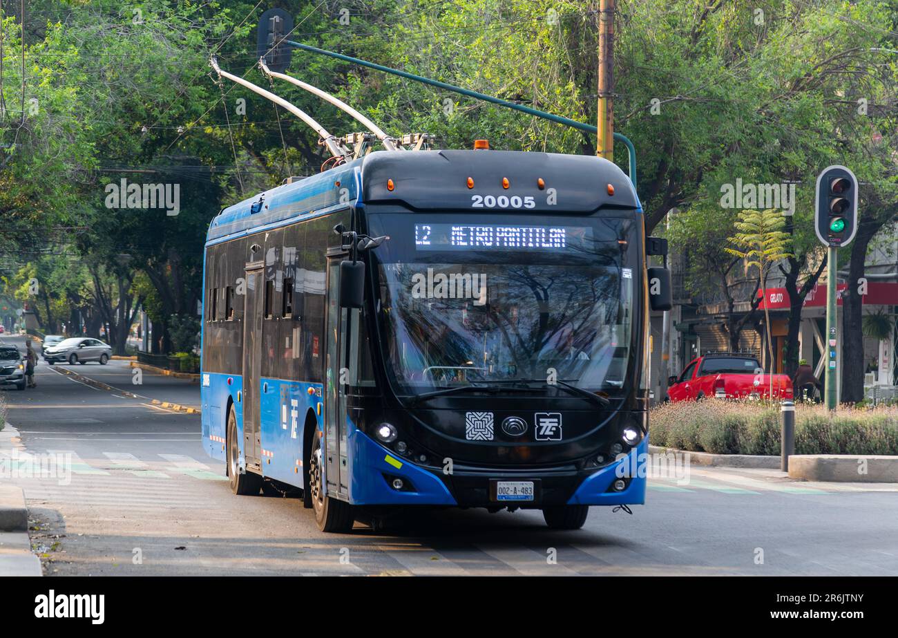 Electric powered modern trolley bus public transport rapid transit