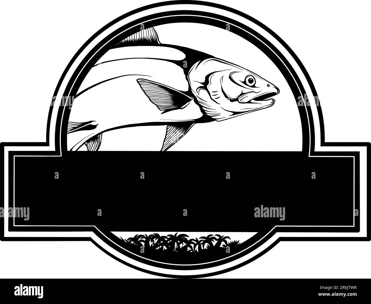 vector illustration of Monochrome Salmon fish silhouette logo design Stock Vector