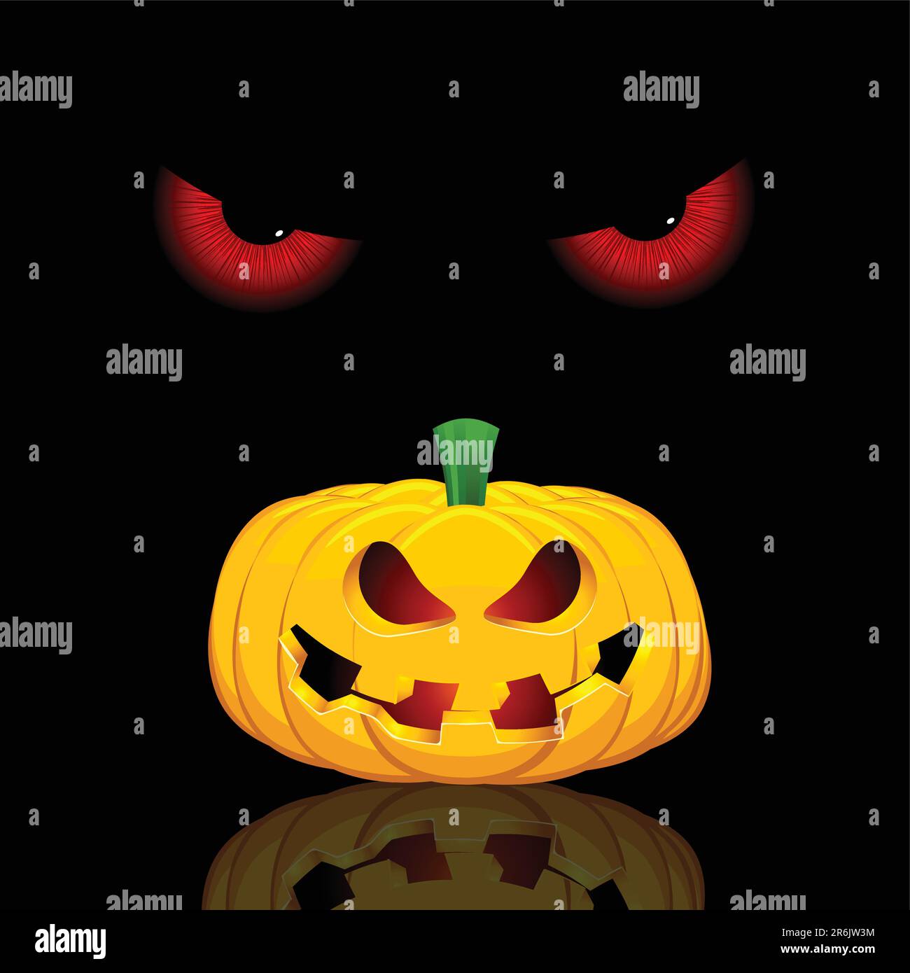 Halloween background with evil eyes and spooky jack o lantern Stock Vector