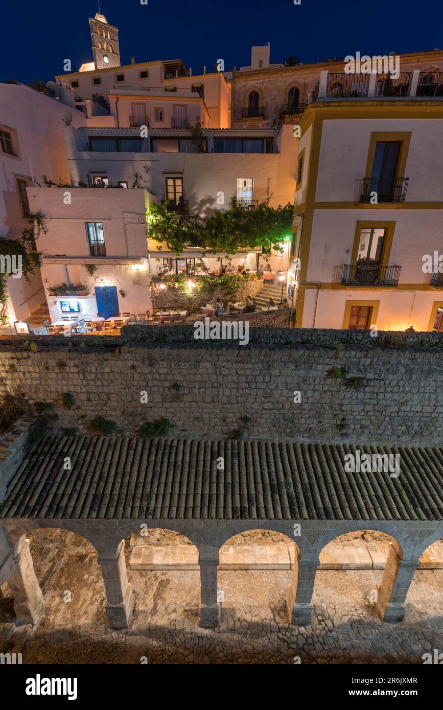 OUTDOOR CAFES OLD TOWN IBIZA BALEARIC ISLANDS SPAIN Stock Photo