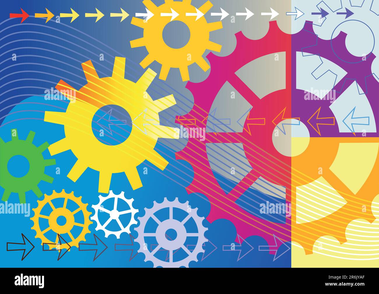 Colorful gears engineering technology, mechanical background, full scalable vector graphic included Eps v8 and 300 dpi JPG. Stock Vector