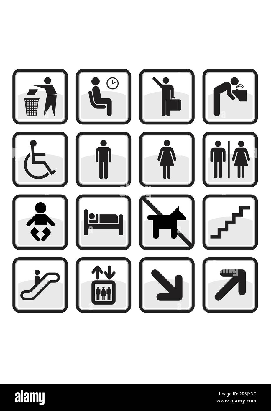 Vector set of international direction or service signs. All vector objects and details are isolated and grouped. Color, background color and glare ... Stock Vector
