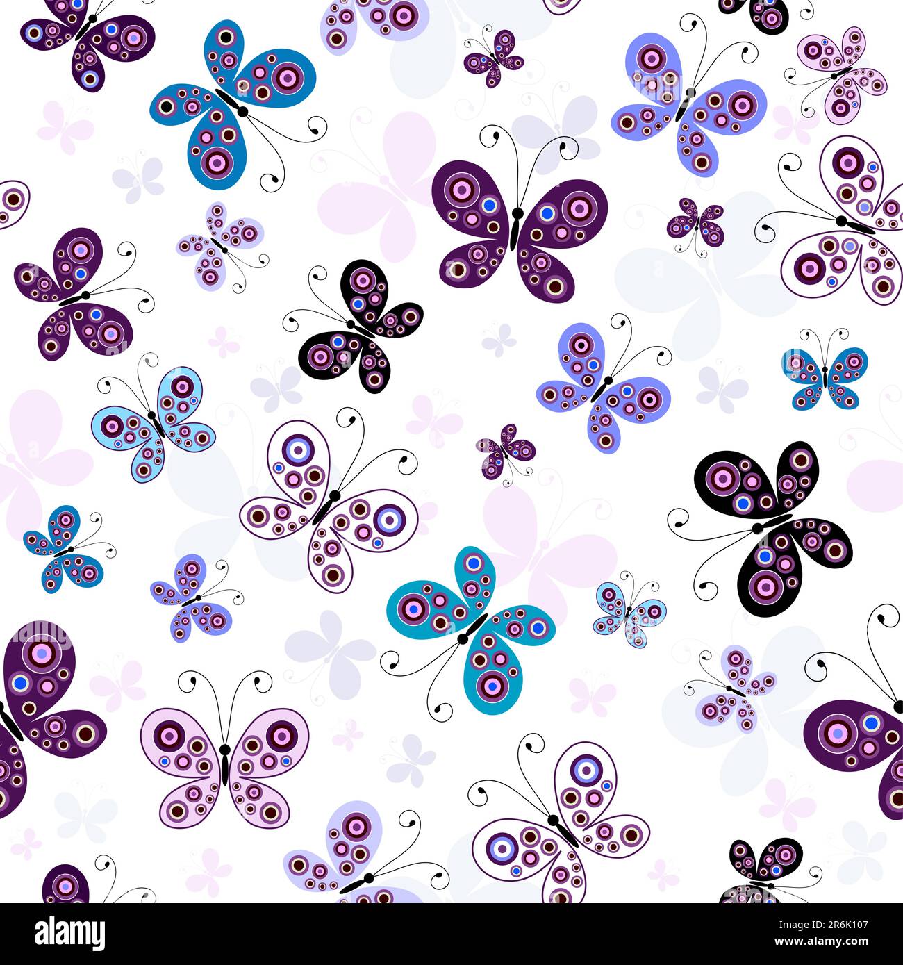Seamless white pattern with vivid butterflies (vector Stock Vector ...