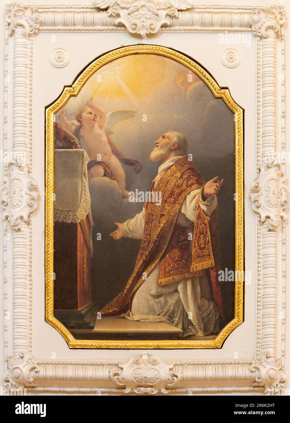 NAPLES, ITALY - APRIL 20, 2023:  The paint of vision of St. Philip Neri in th church Chiesa della Santissima Trinita dei Pellegrini by Paolo Vetri Stock Photo