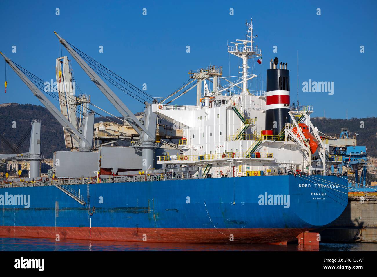 GENOA, ITALY, FEBRUARY 2, 2023 - The North Treasure industrial ship of Panama moored in the port of Genoa, Italy Stock Photo