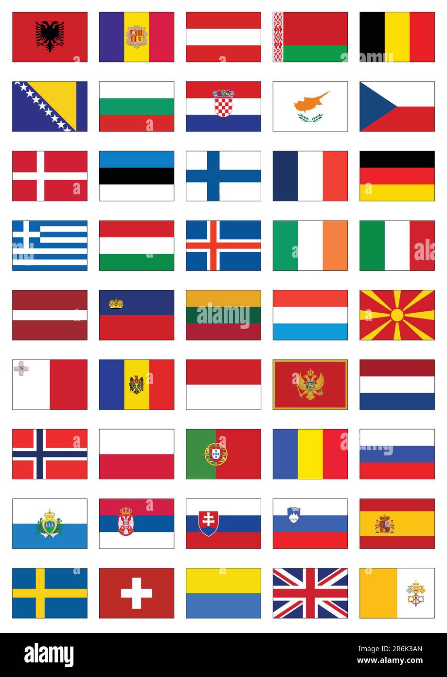 Complete vector set of flags from Europe. All objects are grouped and tagged with the country name. Stock Vector