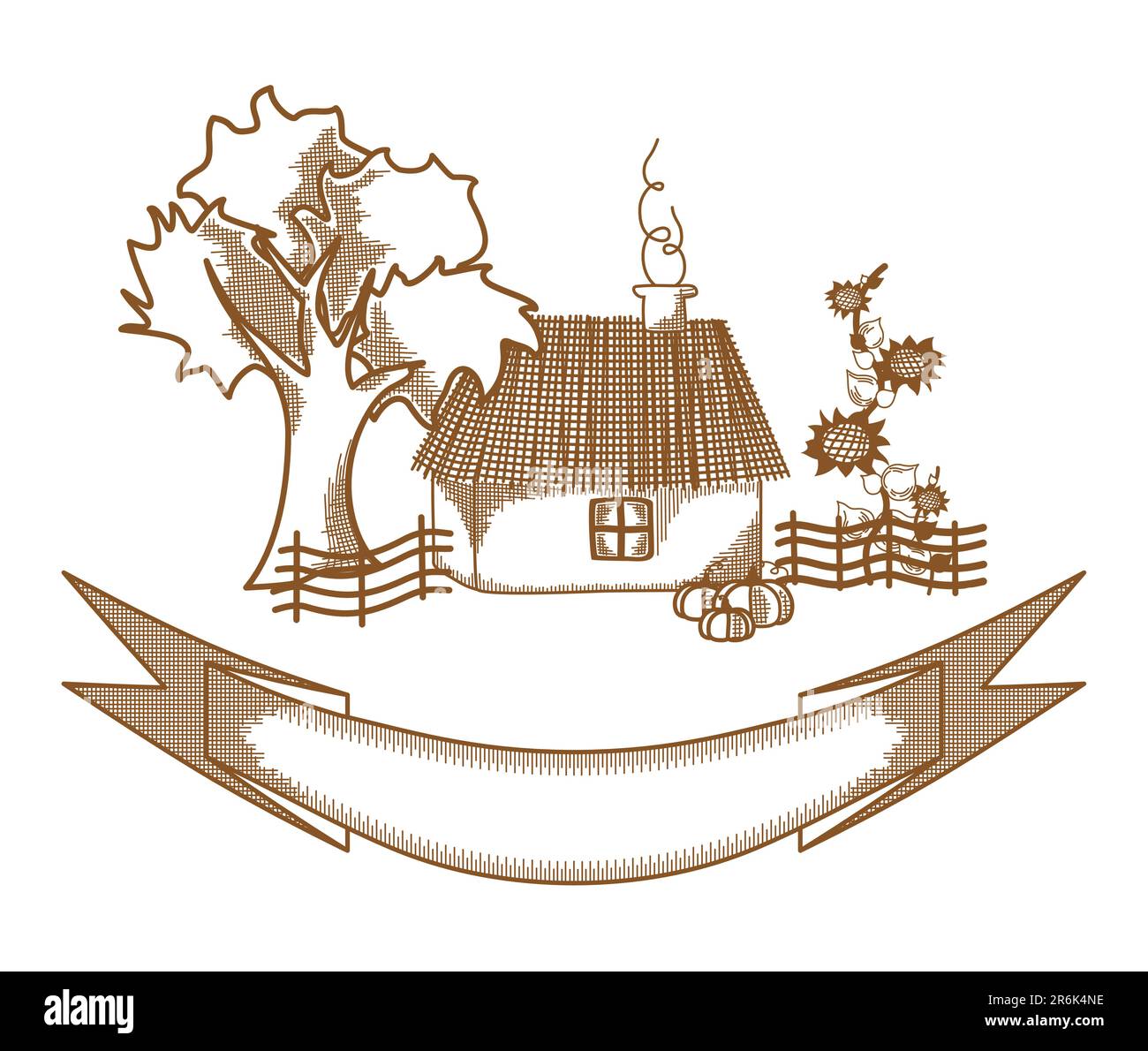 Village house. Drawing sketch vector illustration of rural home. Stock Vector