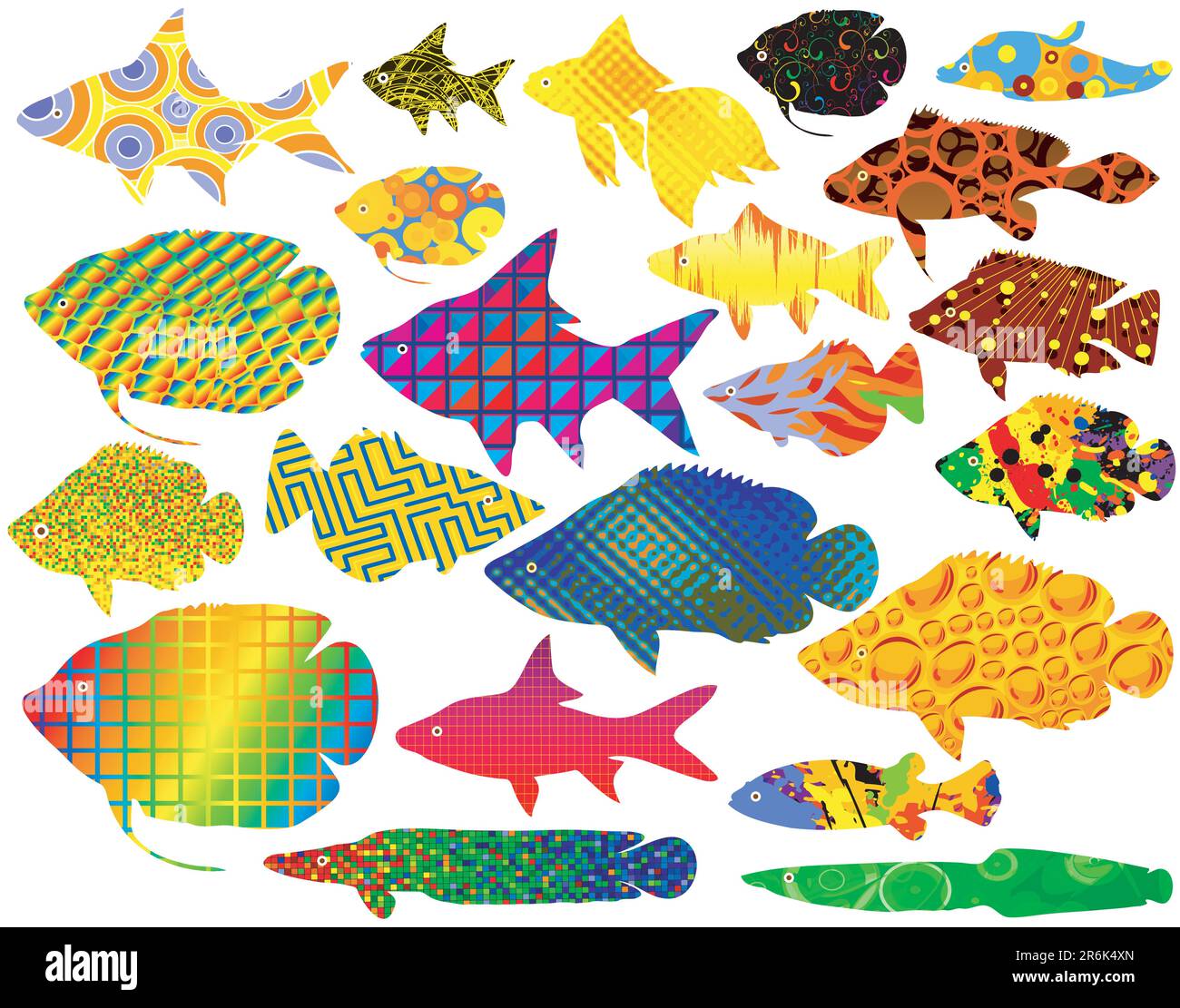 Selection of vector tropical fish with abstract patterns Stock Vector
