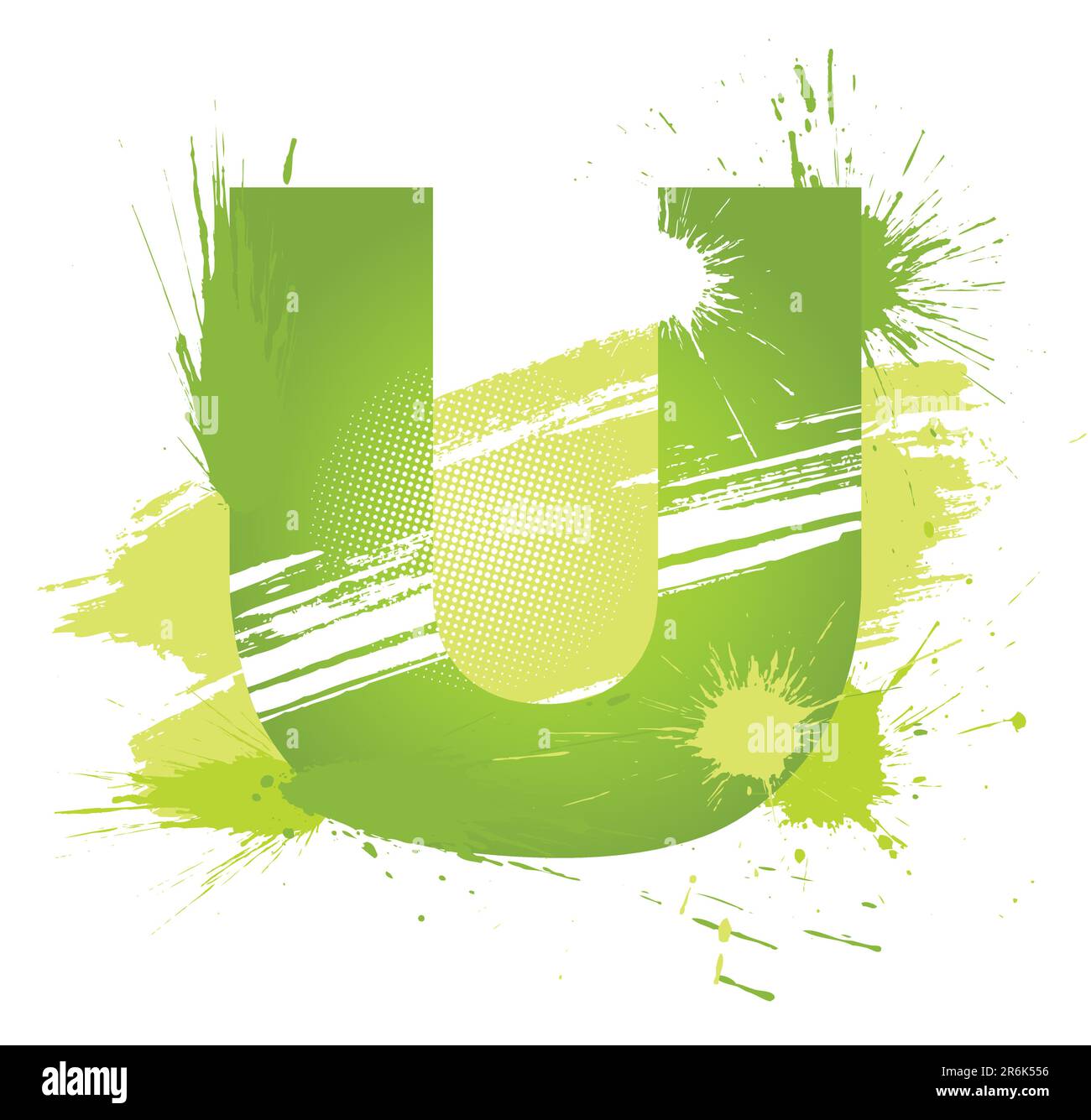 Green abstract paint splashes font. Letter U. Vector on white
