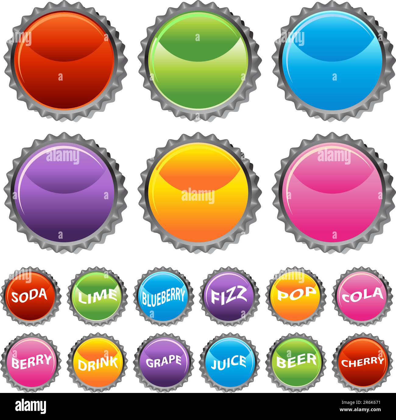 An image of a bottle cap button set. Stock Vector