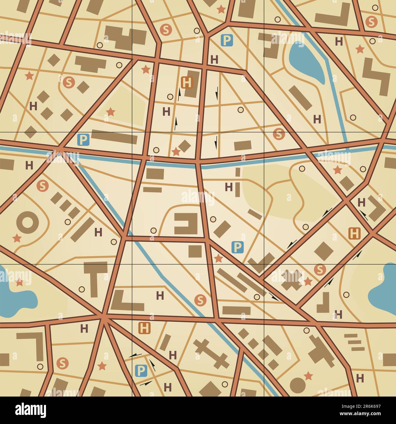Editable vector seamless tile of a generic city without names Stock Vector