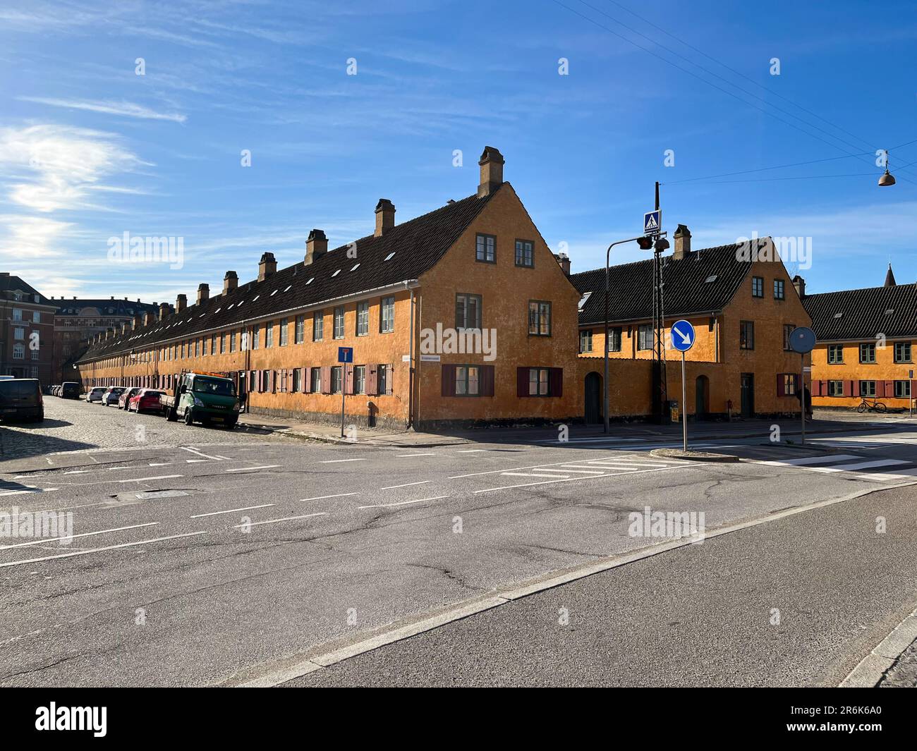 The yellow row houses in Copenhagen Stock Photo