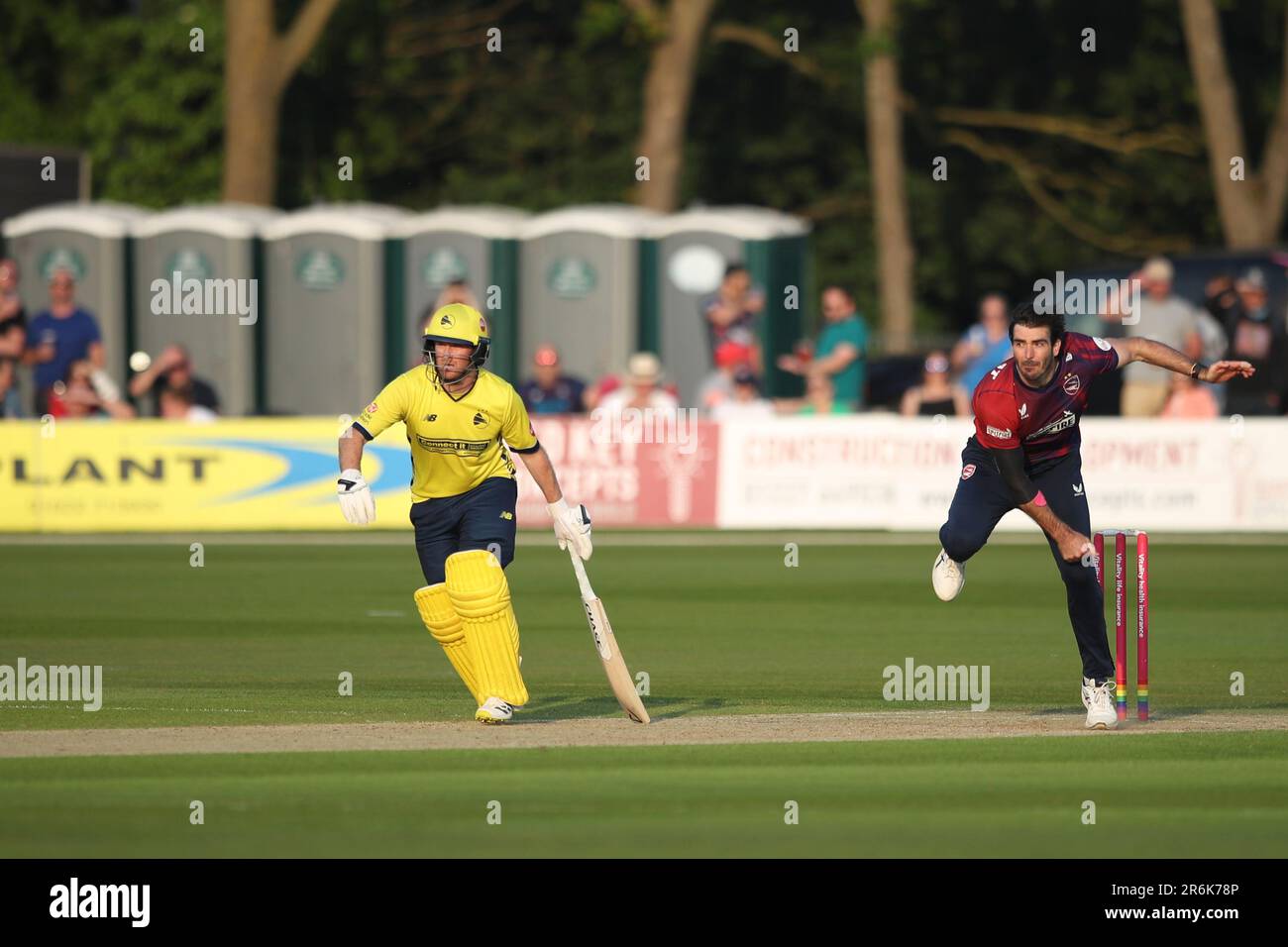 Kane Richardson Kent cricket bowler in action during the Vitality T20 Blast match between Kent Spitfires vs Hampshire Hawks at the St Lawrence Ground, Canterbury on Friday 9th June 2023. (Photo: Tom West | MI News) Credit: MI News & Sport /Alamy Live News Stock Photo