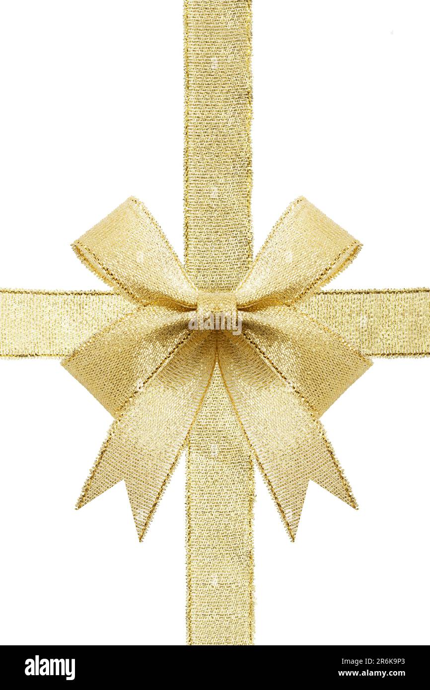 Golden gift bow. Ribbon. Isolated on white Stock Photo Alamy