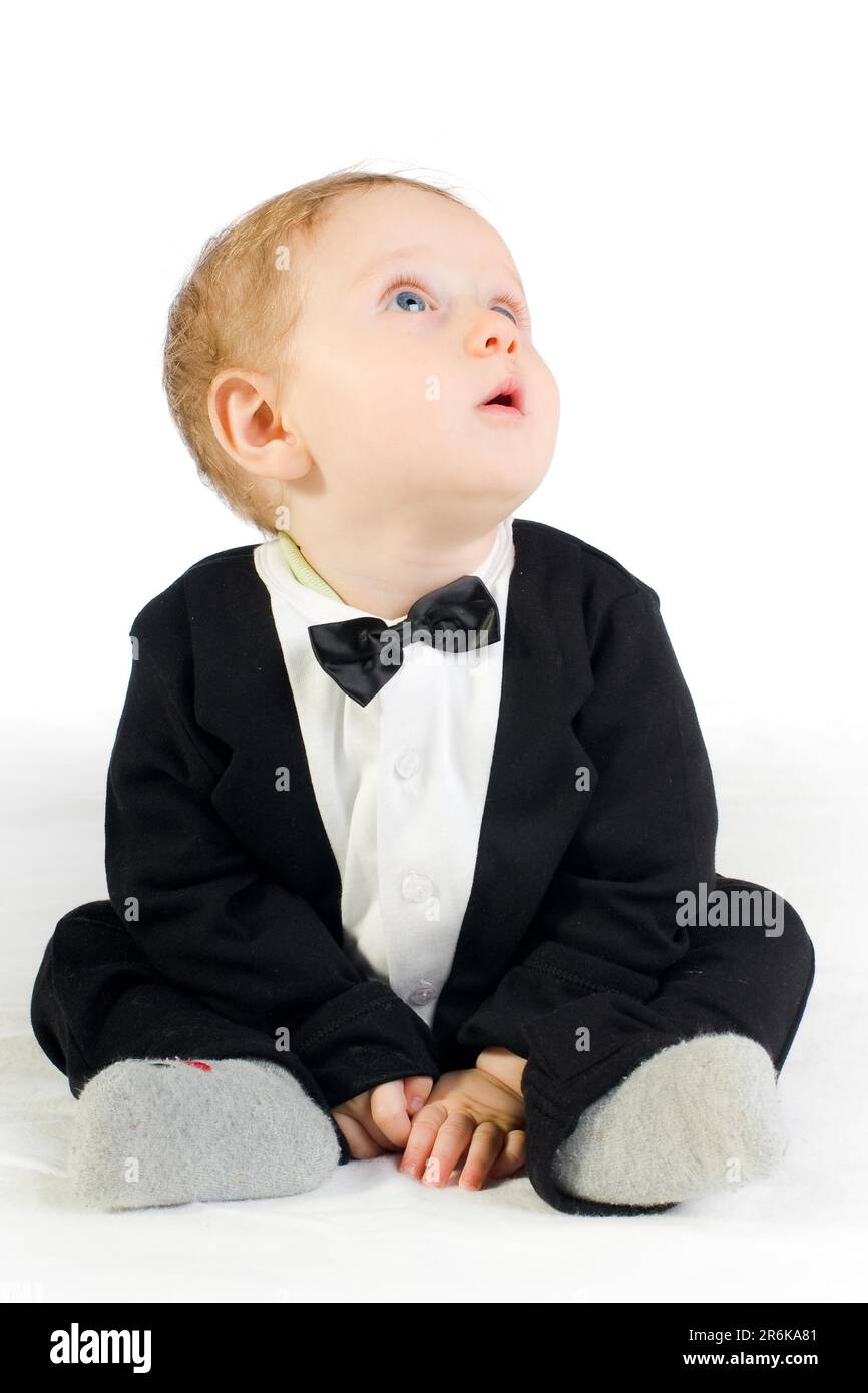 Chic cute kid in tails with bow tie Stock Photo Alamy