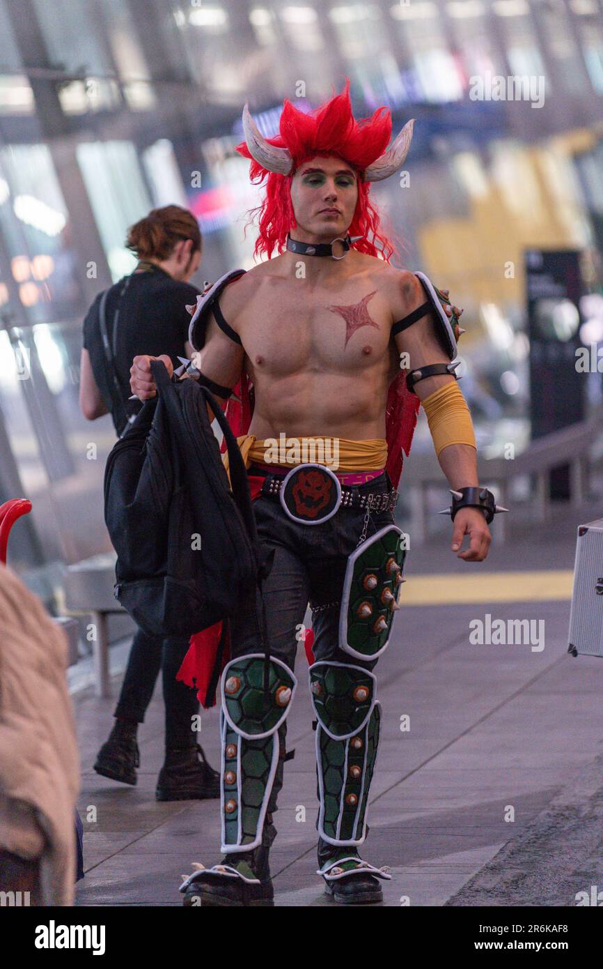 Melbourne, Australia. 10th June, 2023. A cosplayer dressed as Bowser heads  to the line during the OzComicCon 2023. Oz Comic Con Melbourne! The event  brought together a vibrant community of fans and