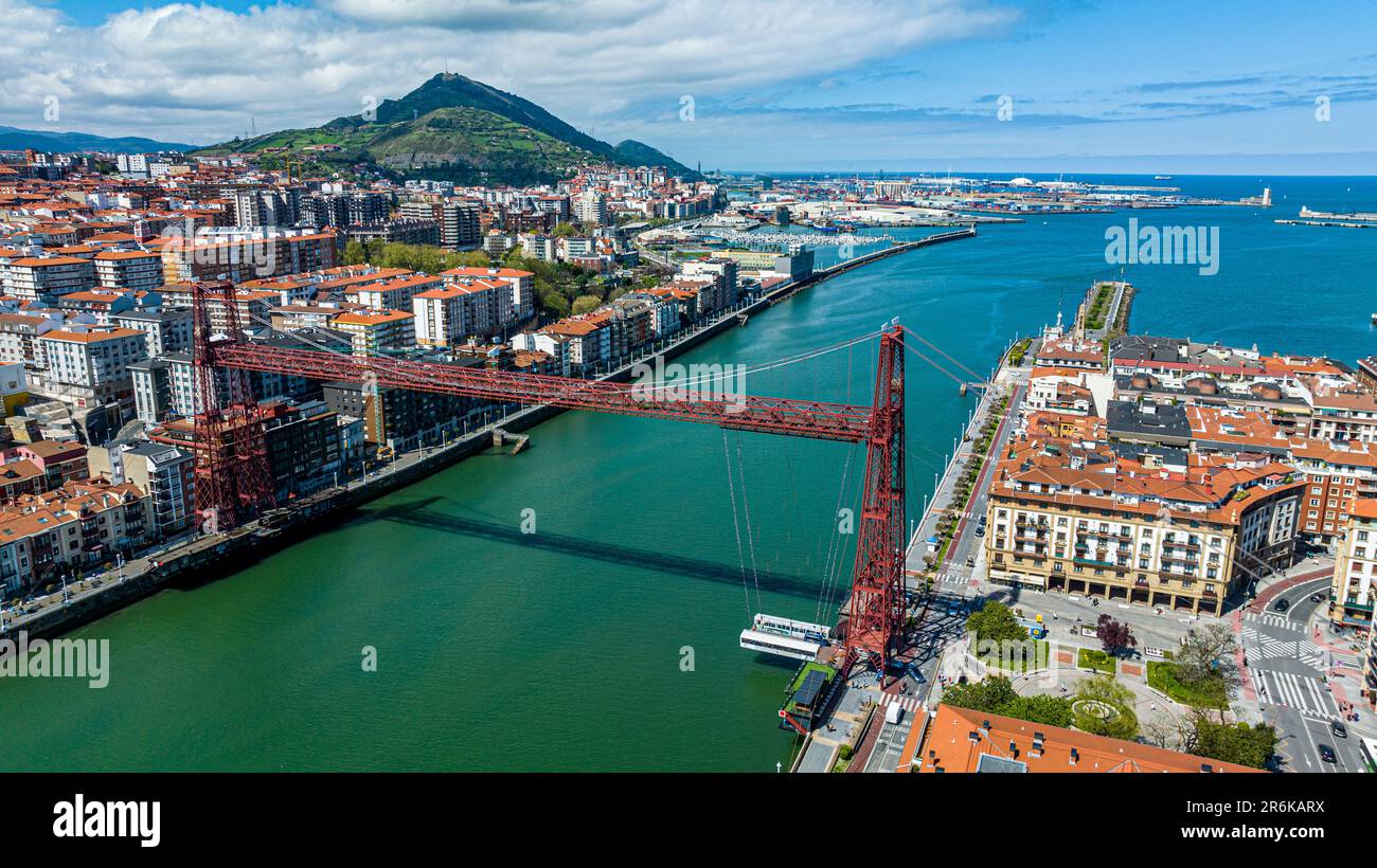 Aerial of Vizcaya Bridge, UNESCO World Heritage Site, Bilbao, Basque country, Spain, Europe Stock Photo
