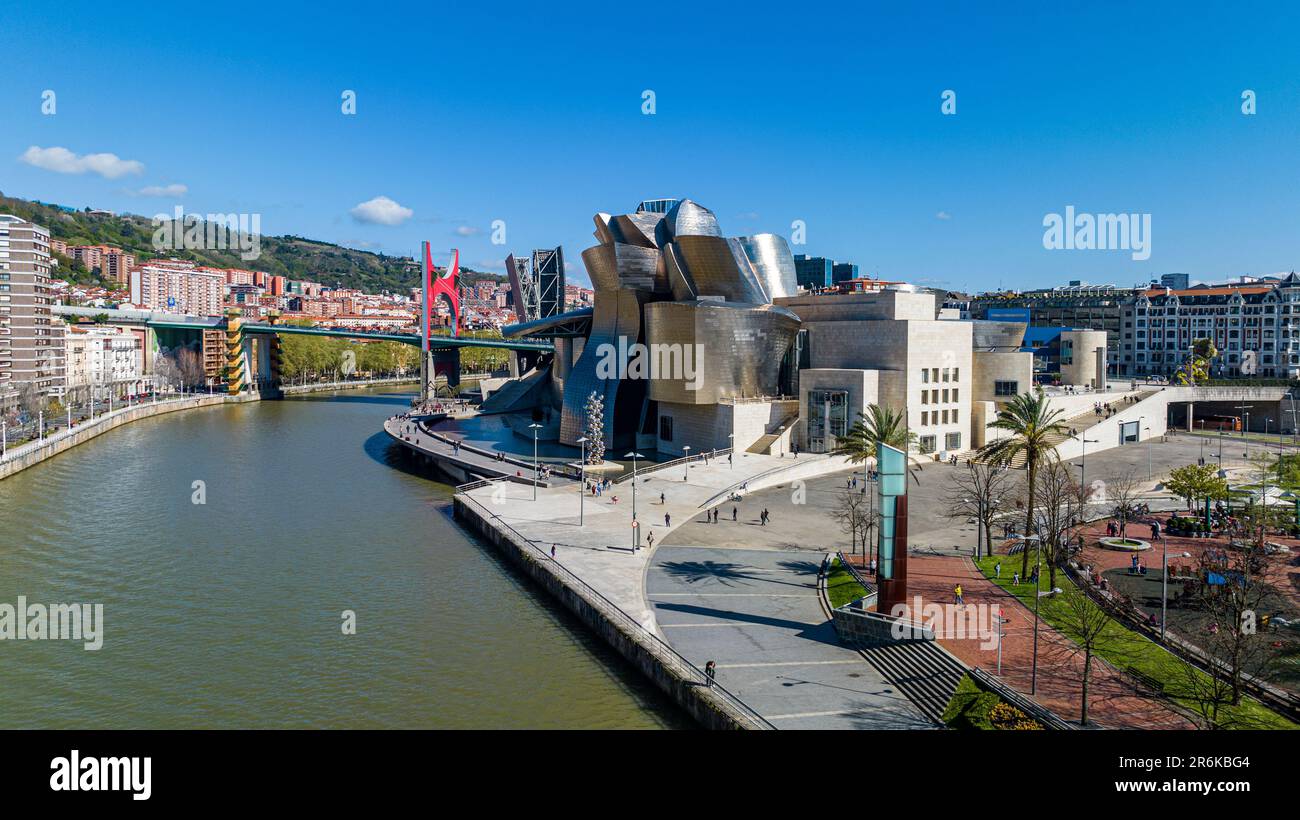 Aerial of the Guggenheim Museum, Bilbao, Basque country, Spain, Europe ...