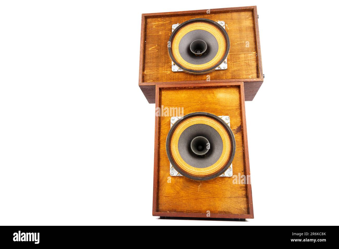 Two vintage speakers with full range drivers isolated on white