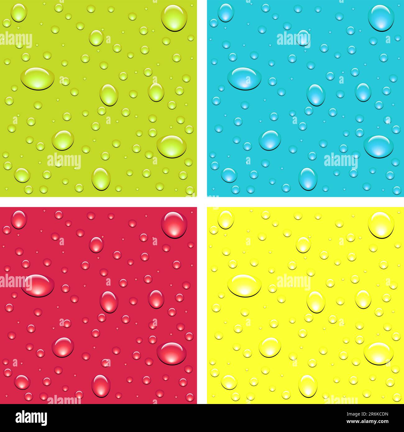 Water drops on  yellow, green, red and blue background. Stock Vector