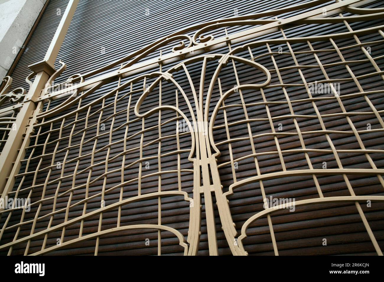 Close up of art nouveau ironwork attached to the Horta Museum in Brussels, the former home and studio of architect Victor Horta. Stock Photo