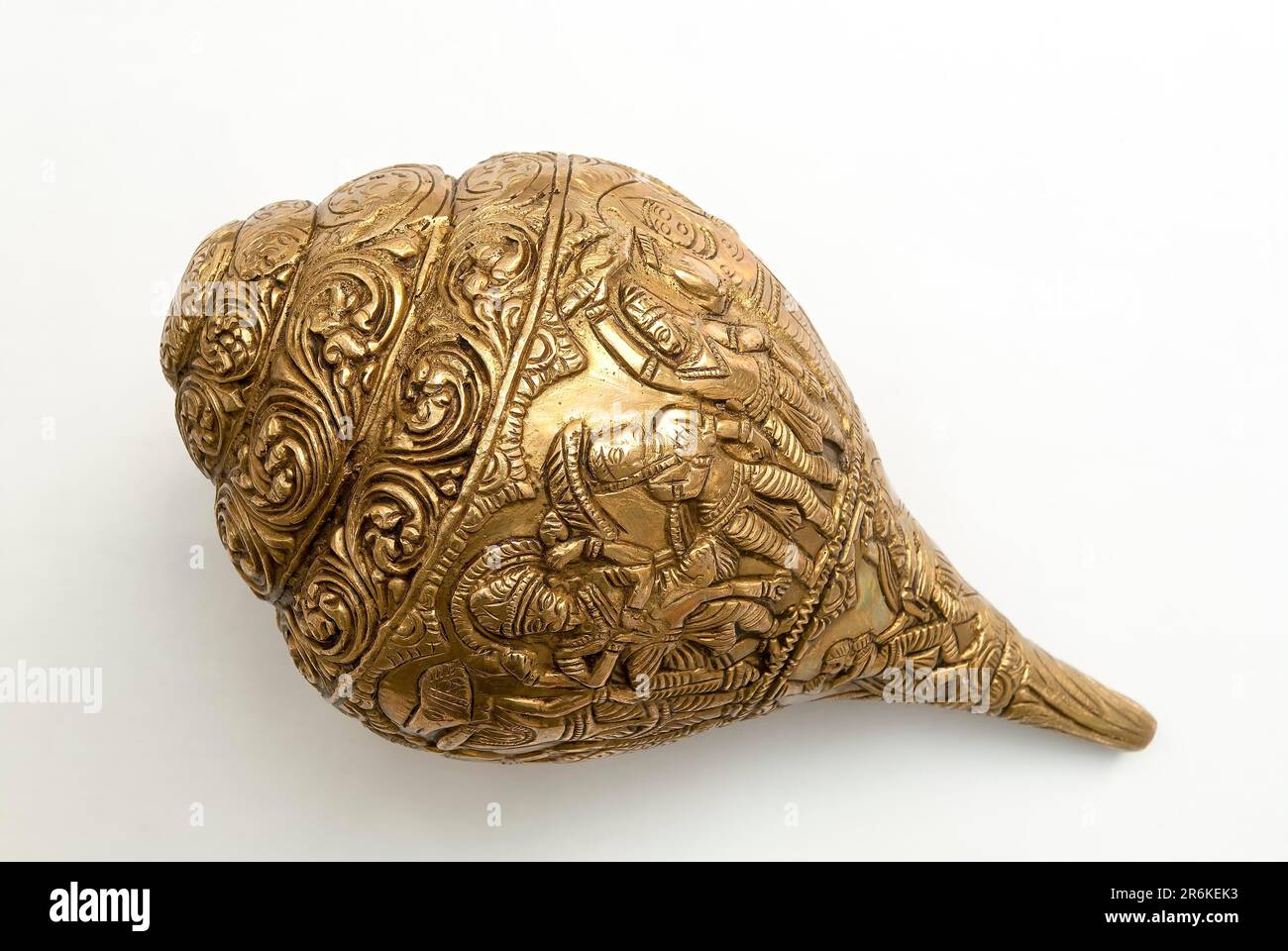 Lord Vishnu Dasavathaaram scenes carved on antique brass conch shell